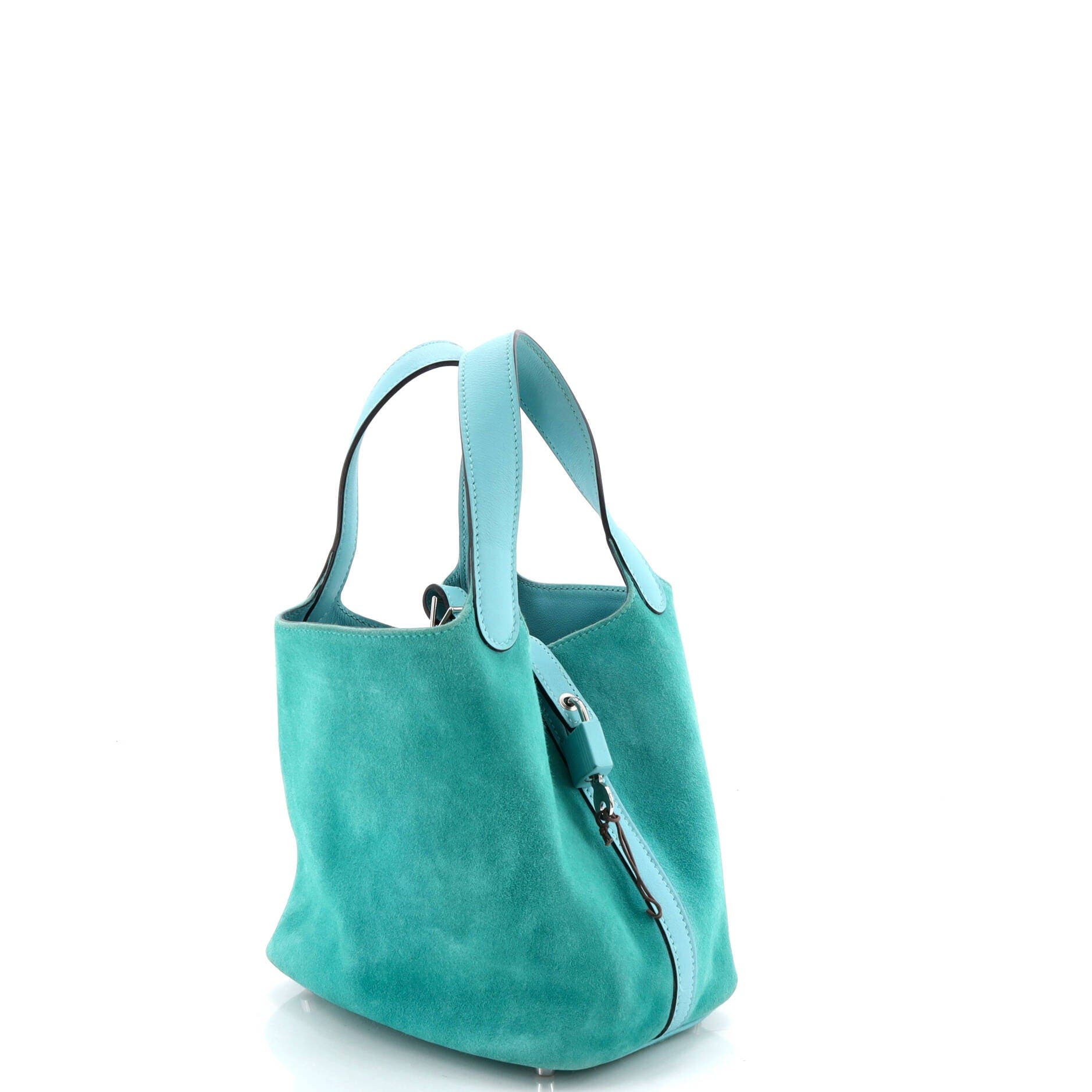 Pre-Owned Hermes Picotin Lock Bag Doblis Suede and Swift PM, Alternate, color, Bleu Atoll