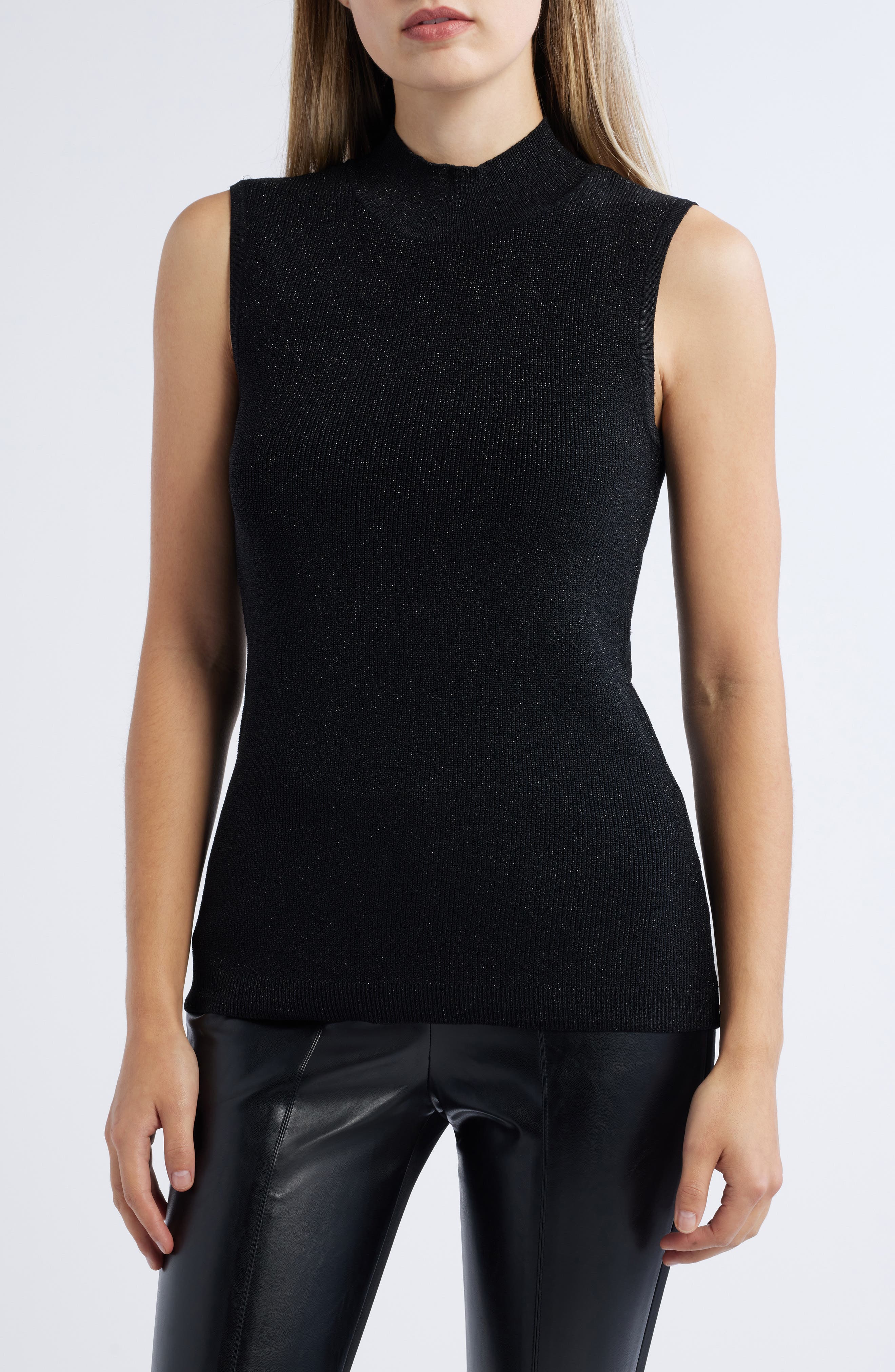 Tahari ASL Metallic Sleeveless Mock Neck Sweater (Women) | Nordstromrack