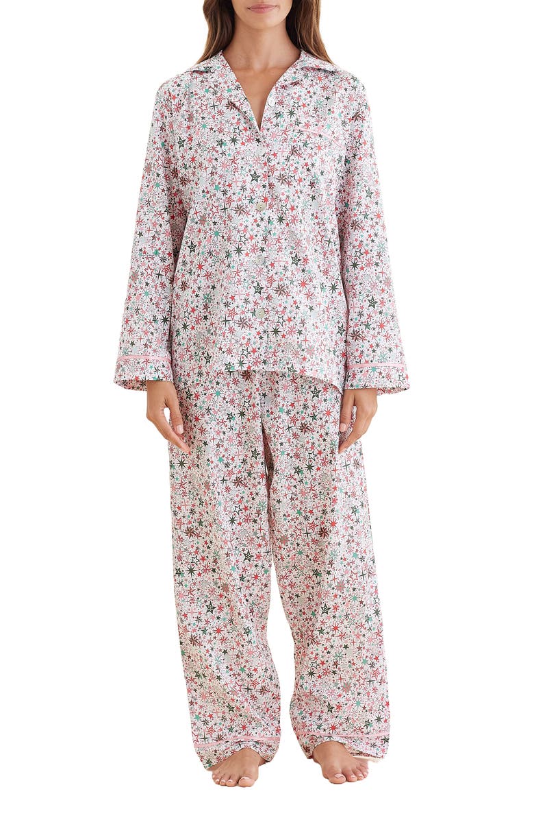 Papinelle Christmas Stars Cotton Sateen Pajamas, Main, color, Berry Pink