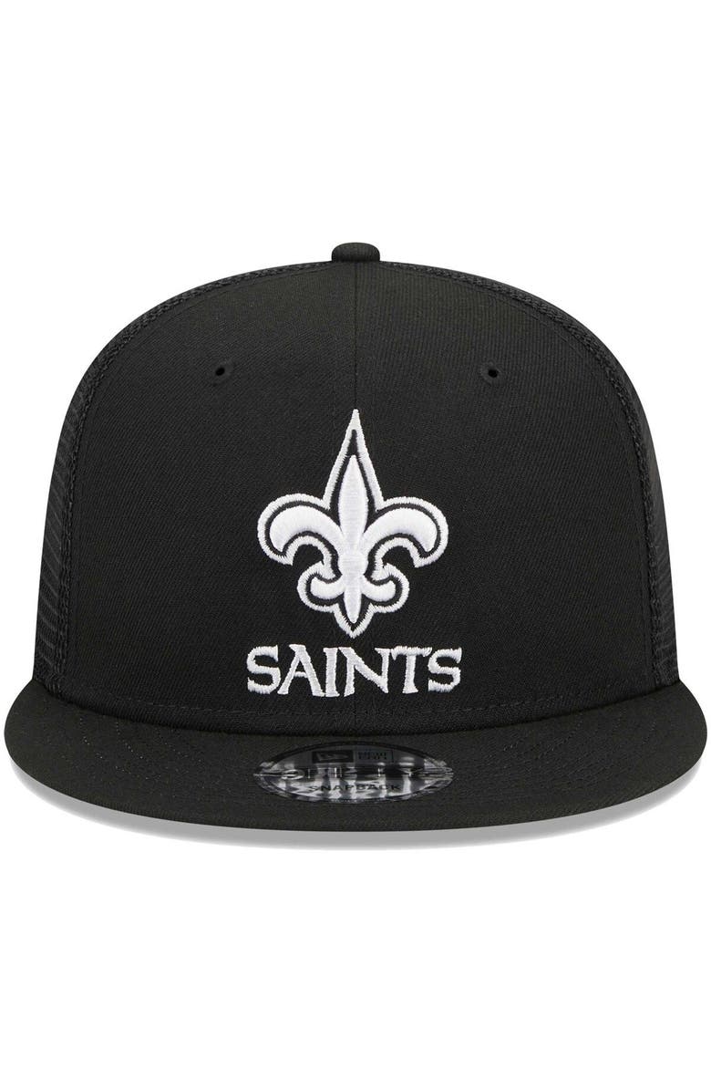 New Era Men's New Era Black New Orleans Saints Main Trucker 9FIFTY Snapback Hat, Alternate, color, Black