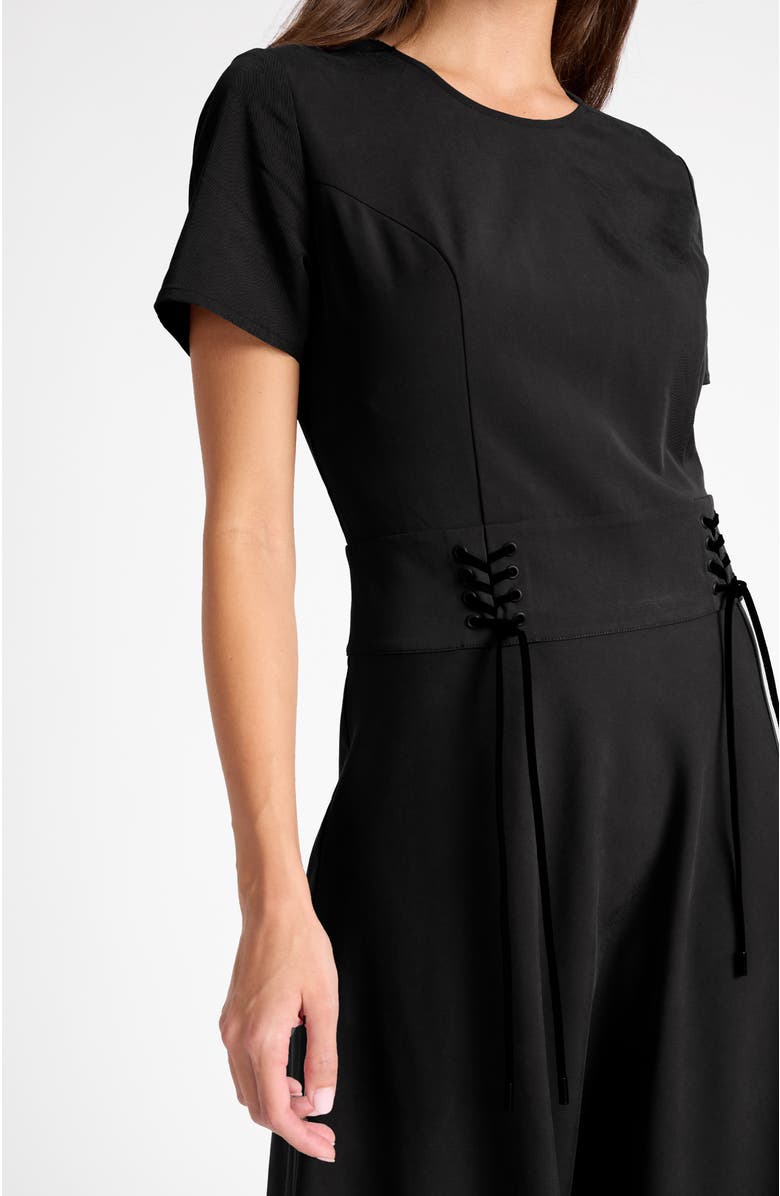 Santorelli Octavia Short Sleeve Dress with Leather Lacing Detail, Alternate, color, Black