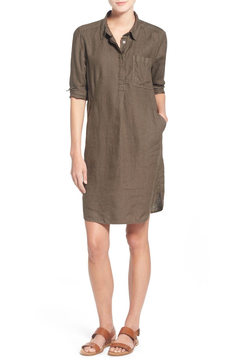 Linen Shirtdress, Main, color, OLIVE TARMAC