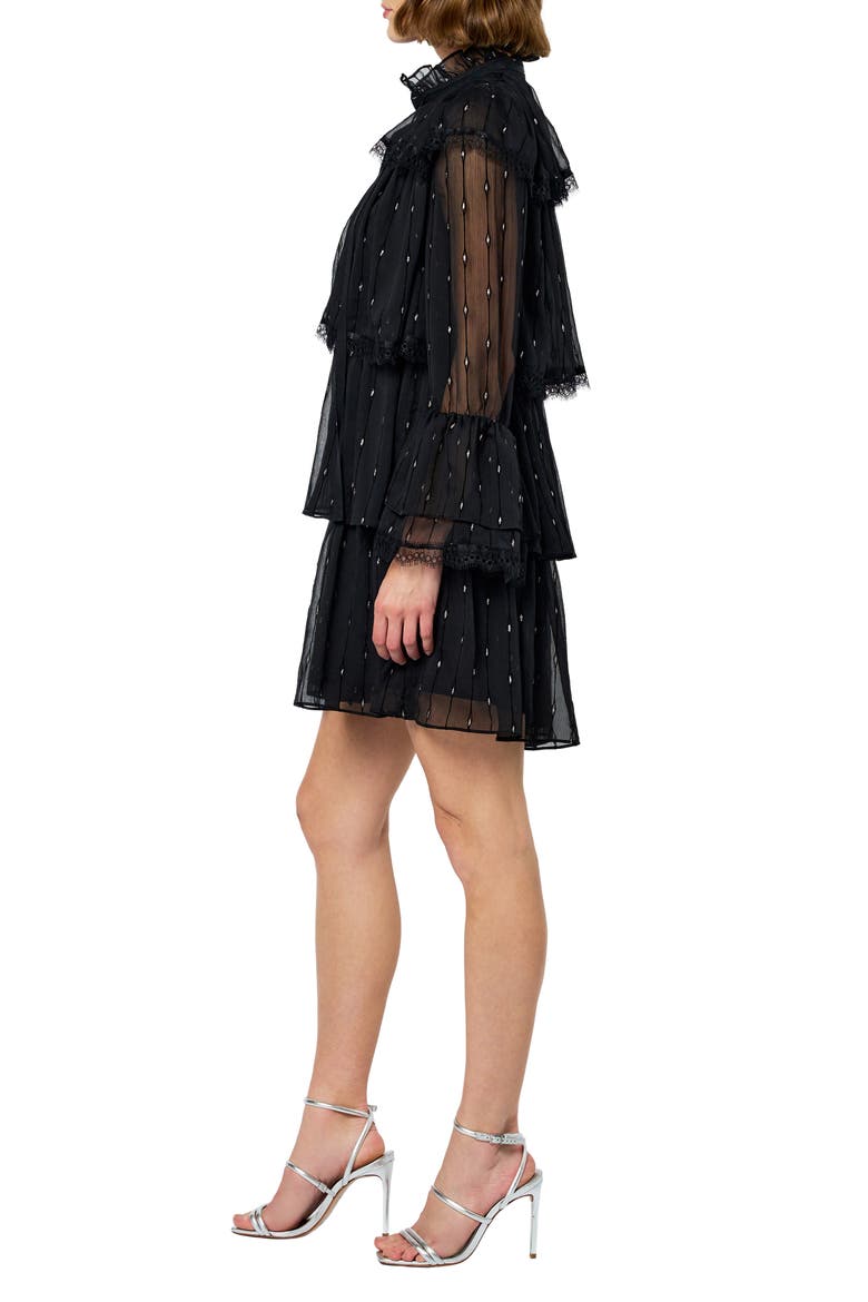Bharti Metallic Fleck Eyeleash Lace Long Sleeve Minidress, Alternate, color, BLACK