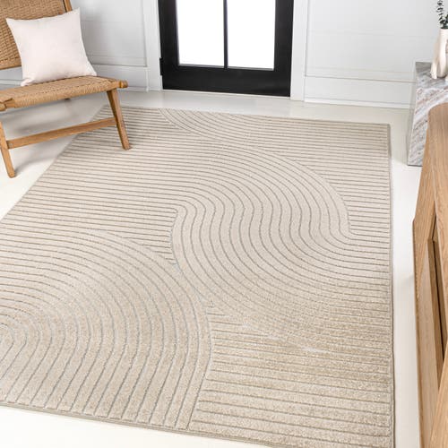 Jonathan Y Hallie High-low Minimalist Curve Geometric Indoor/outdoor Area Rug In Beige/cream