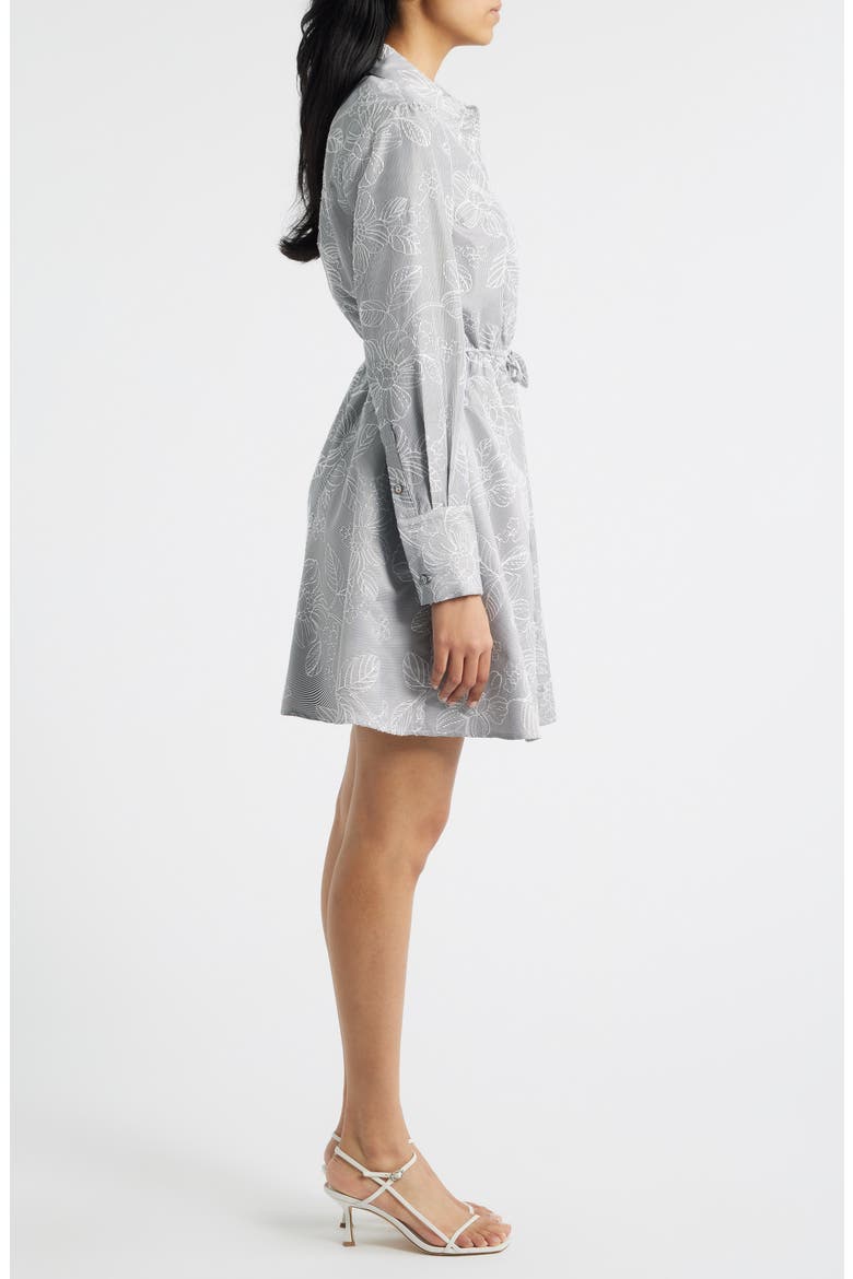 Floral Long Sleeve Shirtdress, Alternate, color, GREY/ WHTIE