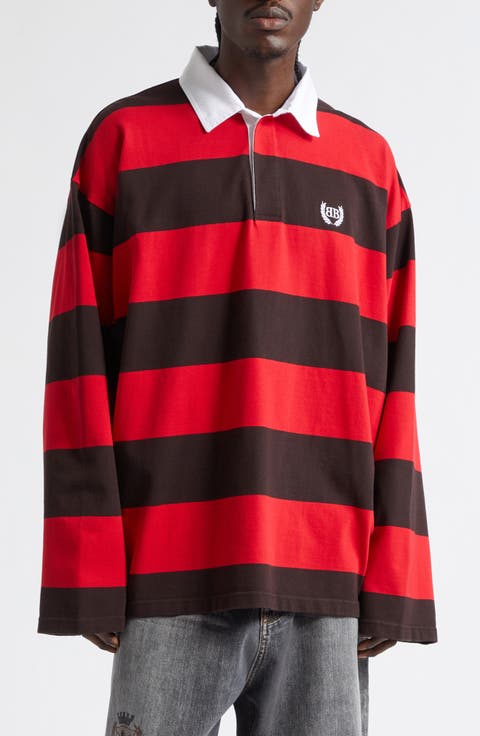 Laurel Embroidered Stripe Mixed Media Rugby Polo