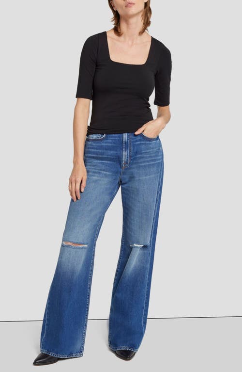 7 For All Mankind Double Layer Scoop Neck Top In Black