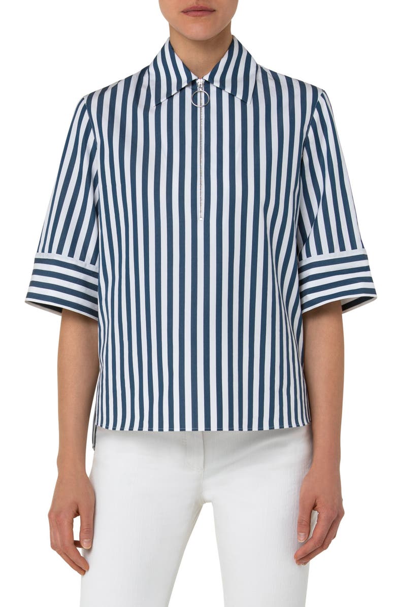 Akris punto Stripe Half Zip Cotton Shirt, Main, color,