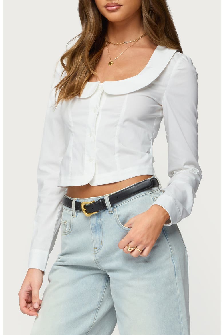 Scoop Neck Button-Up Shirt, Main, color, WHITE