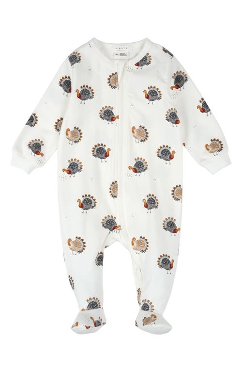 FIRSTS by Petit Lem Turkey Print Footie in Off White 