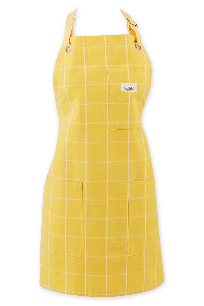 Windowpane Print Cotton Apron, Main, color, YELLOW
