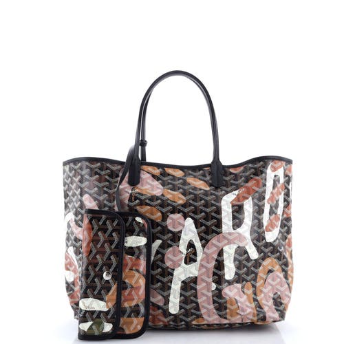 Pre-owned Goyard Goyard Saint Louis Tote Lettres Camouflage Coated Canvas Pm In Multi