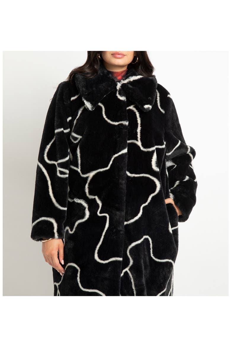 Print Faux Fur Coat, Alternate, color, DOODLE FUR