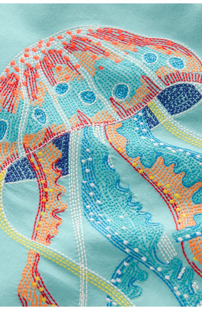 Mini Boden Kids' Jellyfish Embroidered Glow in the Dark Cotton Graphic T-Shirt, Alternate, color, Blue Jellyfish