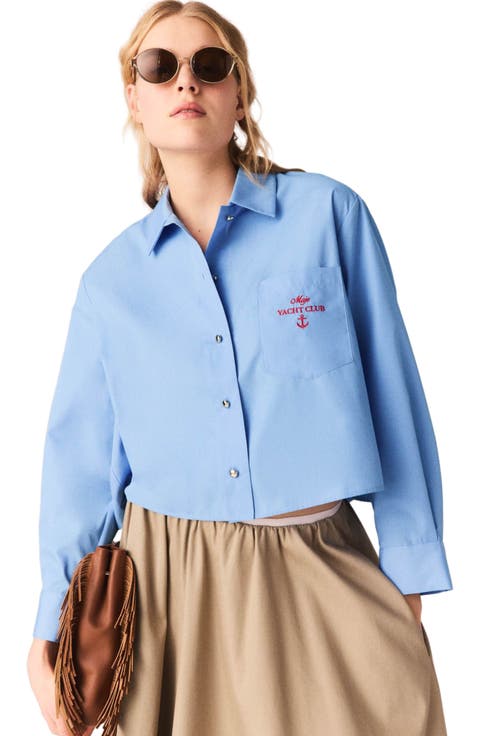 Pleated back embroidered shirt
