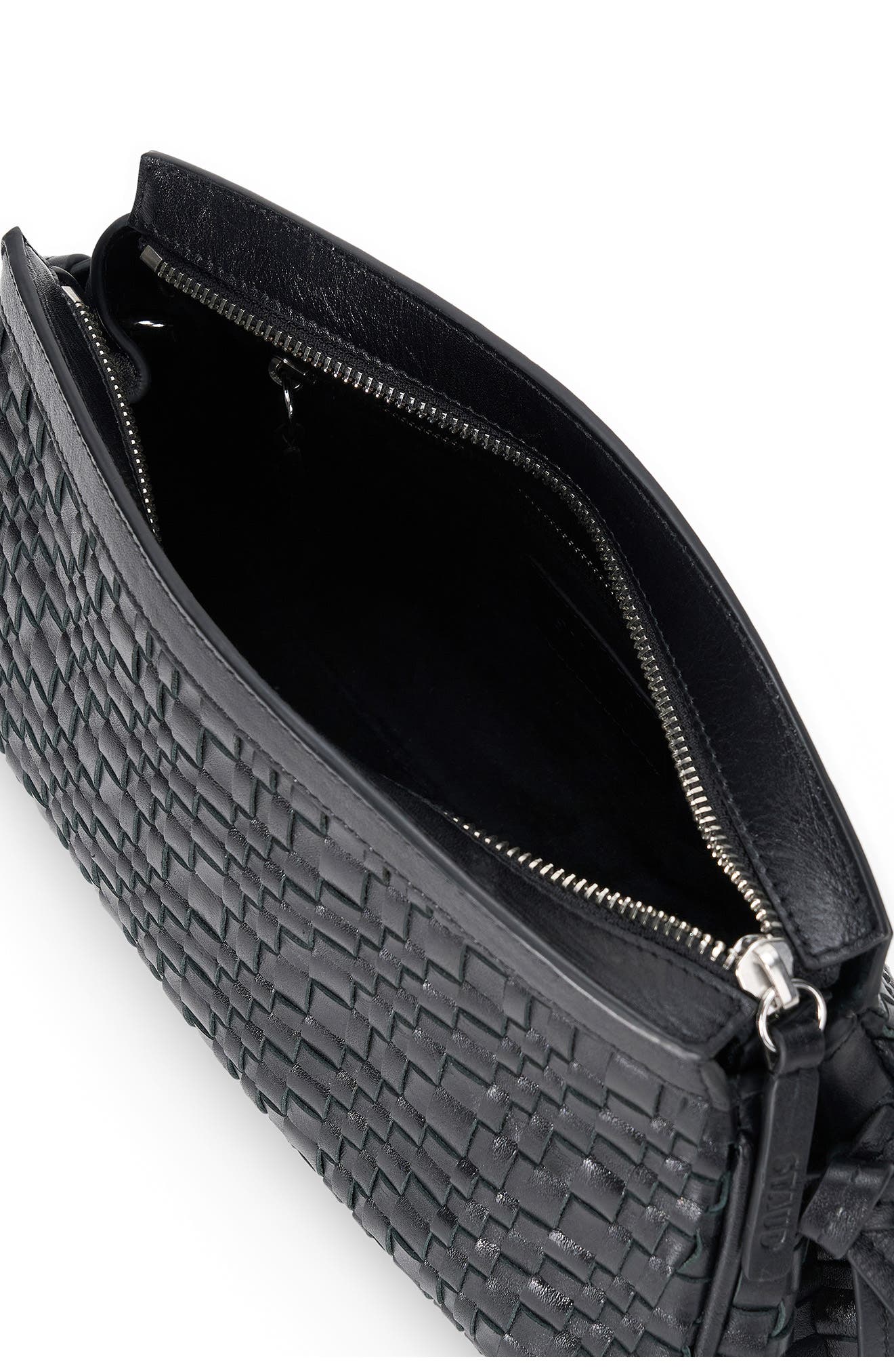 STAUD Maude Convertible Leather Clutch, Alternate, color, Black Woven