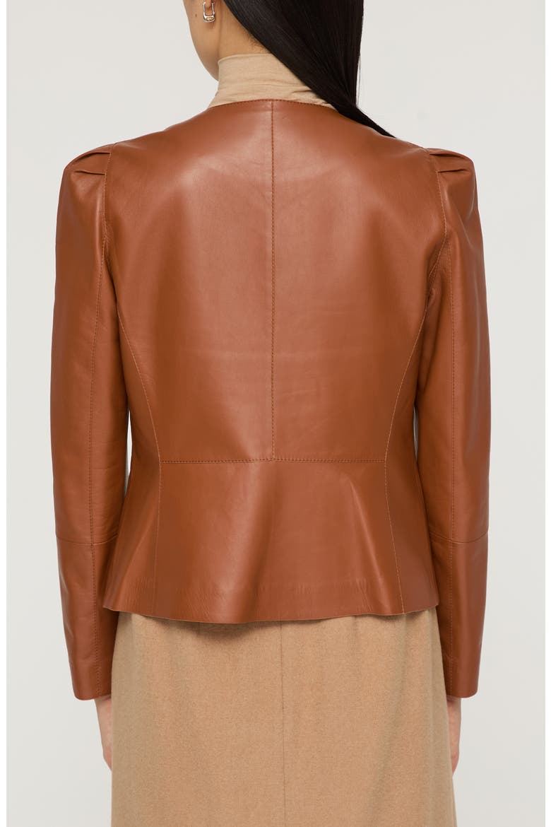 Puff Shoulder Lambskin Leather Jacket, Alternate, color, COPPER