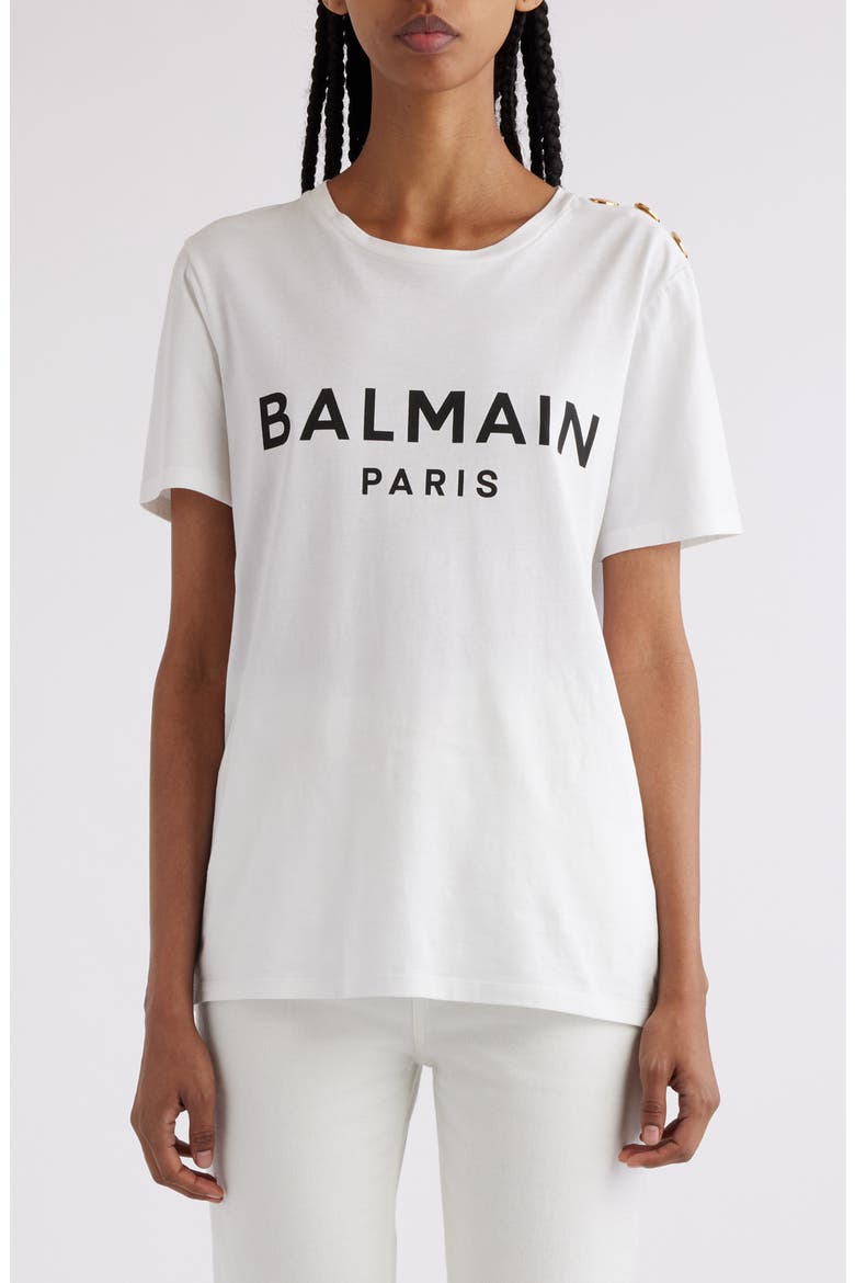 Button Shoulder Cotton Logo Graphic T-Shirt, Main, color, GAB WHITE/ BLACK