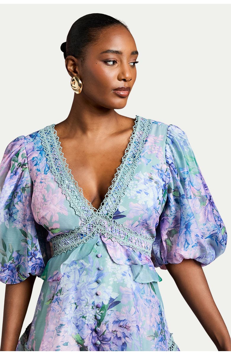 Coast Lace Trim Puff Sleeve Organza Mini Dress, Alternate, color, Sage