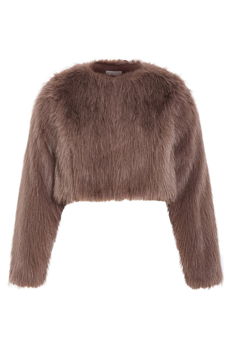 Angelica Faux Fur Crop Jacket, Alternate, color, TRUFFLE