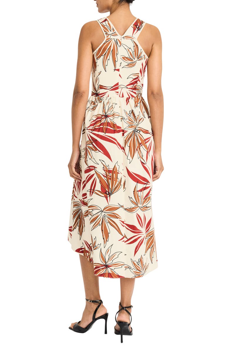 Maggy London Tropical Sleeveless Fit & Flare Dress, Alternate, color, Cream/ Leather Brown