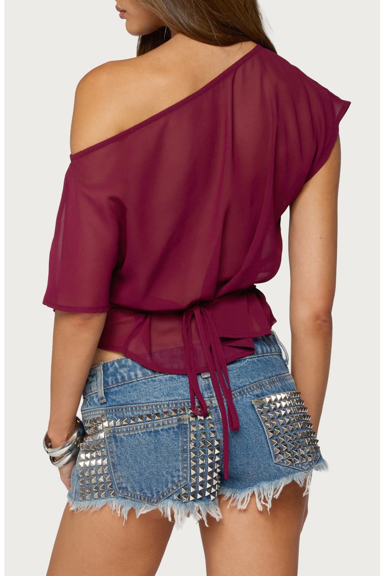 Noria One-Shoulder Sheer Chiffon Top, Alternate, color, MAROON