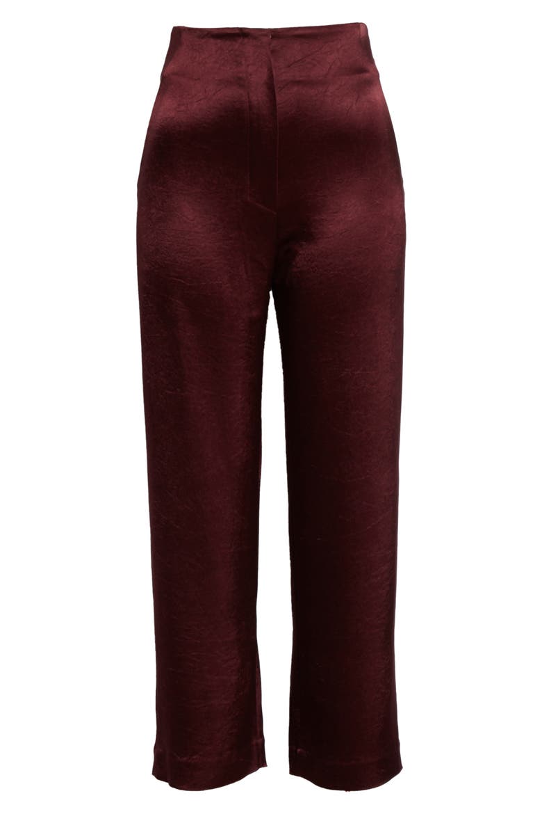 Caribe Satin Crop Wide Leg Pants, Alternate, color, BERRY