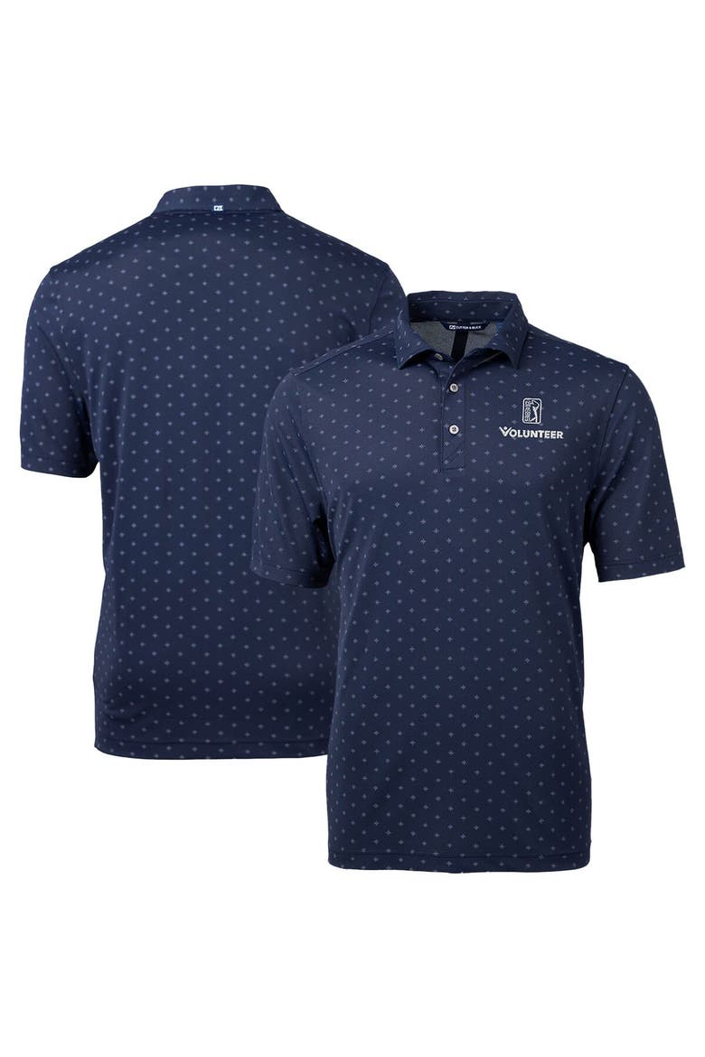 Men's Cutter & Buck  Navy PGA TOUR Volunteers Big & Tall Virtue Eco Pique Tile Print Recycled Polo, Main, color, Navy