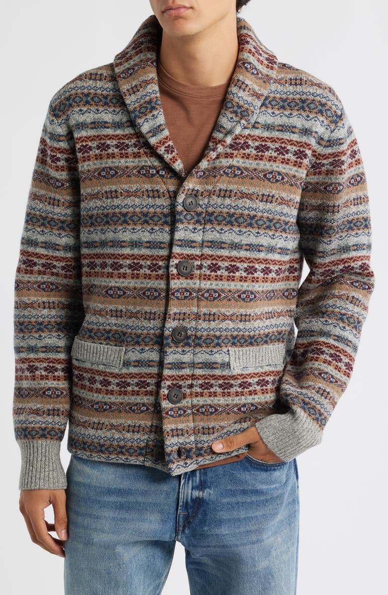 Schott NYC Men's Wool Blend Shawl Collar Cardigan, Alternate, color, Heather Grey