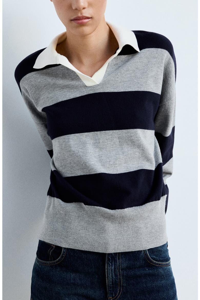 Stripe Polo Sweater, Main, color, MEDIUM HEATHER GREY