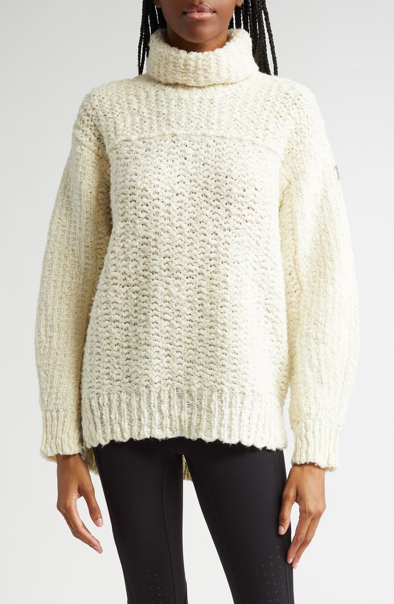 Moncler Grenoble High-Low Virgin Wool Blend Turtleneck Sweater, Main, color, 