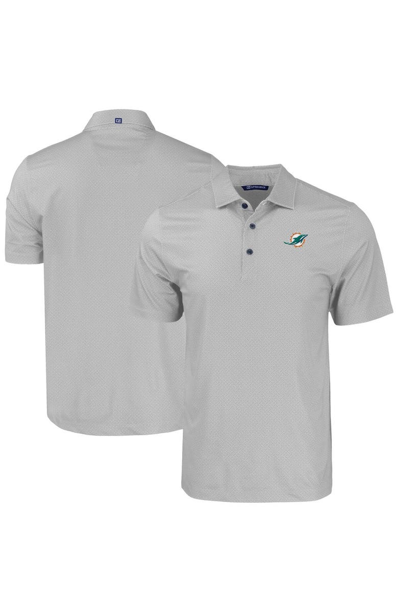 Cutter & Buck Men's Cutter & Buck Gray Miami Dolphins  Pike Eco Tonal Geo Print Stretch Recycled Polo, Alternate, color, 