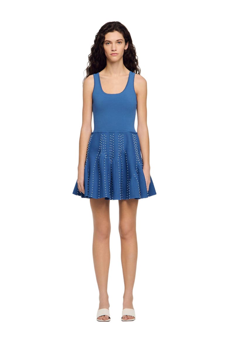 Beaded knit short dress, Alternate, color, Blue