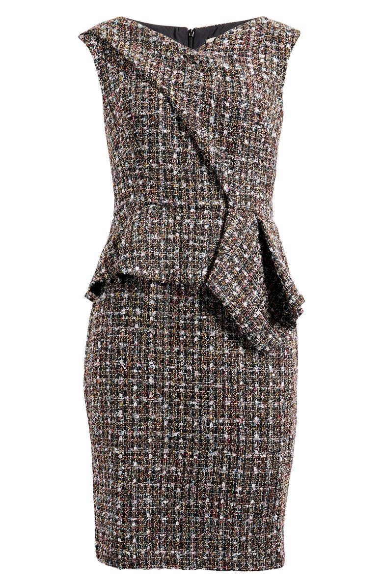 Eliza J Bouclé Peplum Dress, Alternate, color, Black