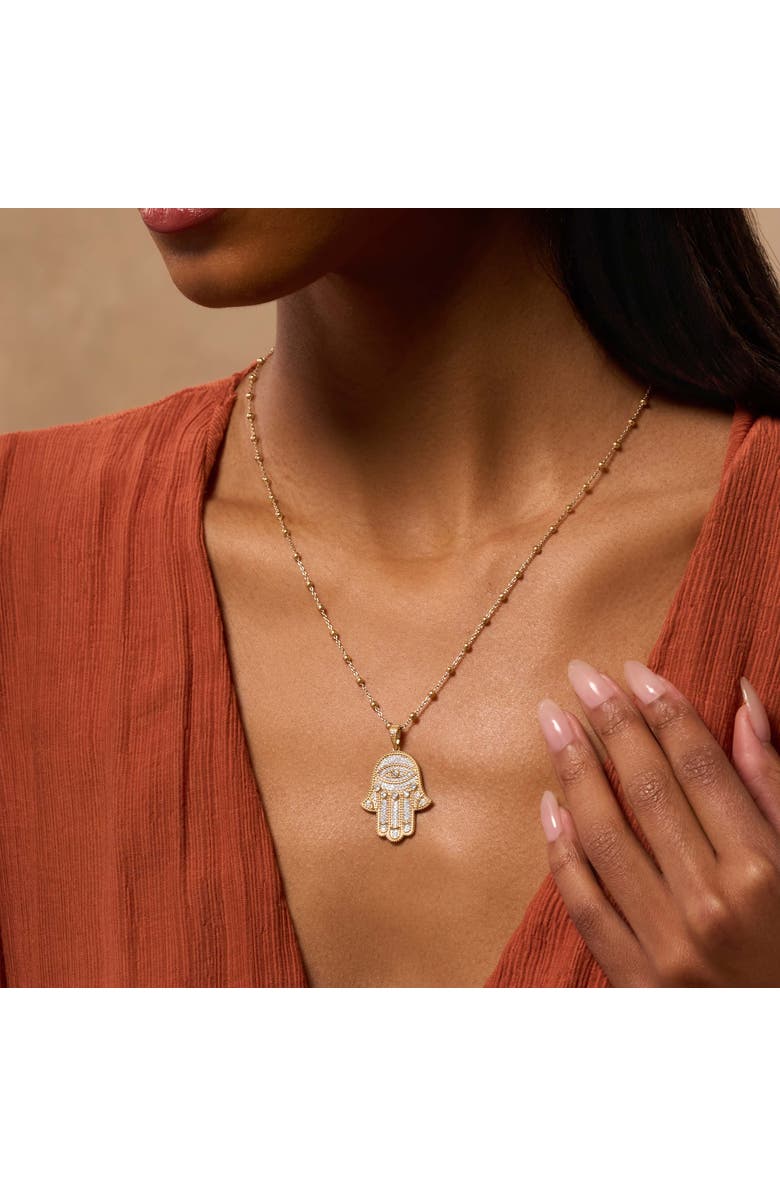 Karma and Luck Inspired Action Gold Evil Eye & Hamsa Hand Necklace, Alternate, color, Gold