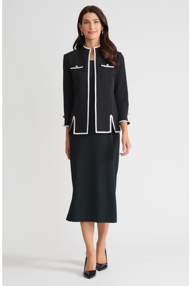 Tailored Stretch Deco Crepe Contrast Trim Jacket, Alternate, color, Black/White
