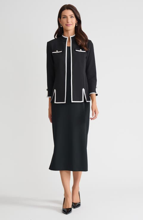 Tailored Stretch Deco Crepe Contrast Trim Jacket
