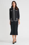 Ming Wang Tailored Stretch Deco Crepe Contrast Trim Jacket