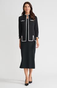 Ming Wang Tailored Stretch Deco Crepe Contrast Trim Jacket