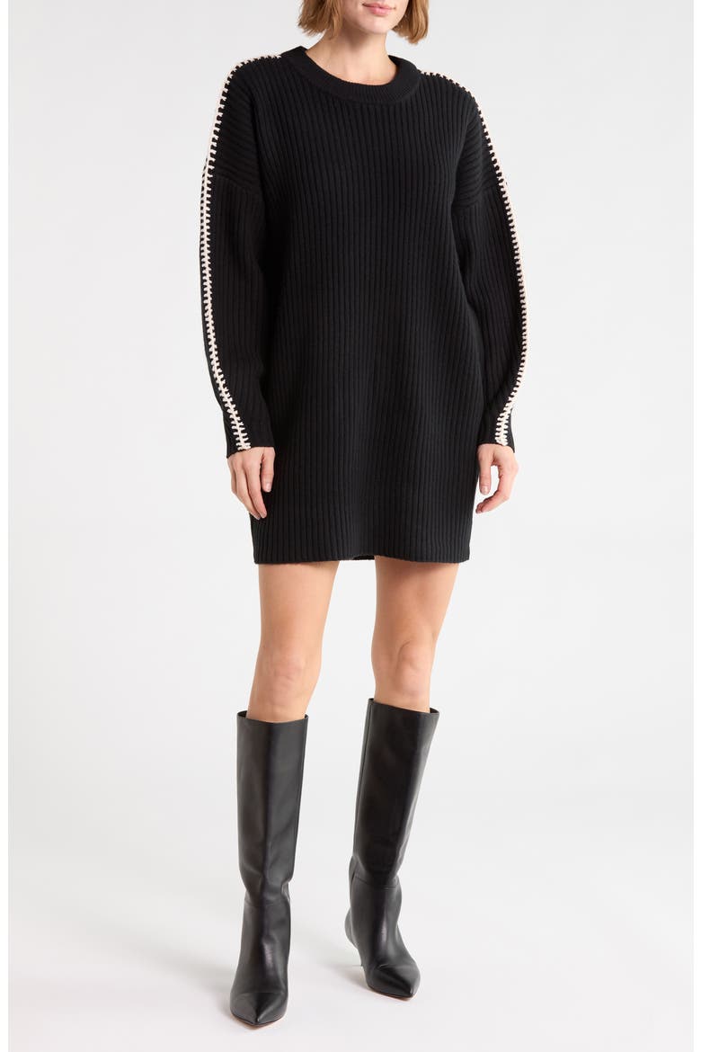 Ingrid Crewneck Wool Minidress, Main, color, BLACK