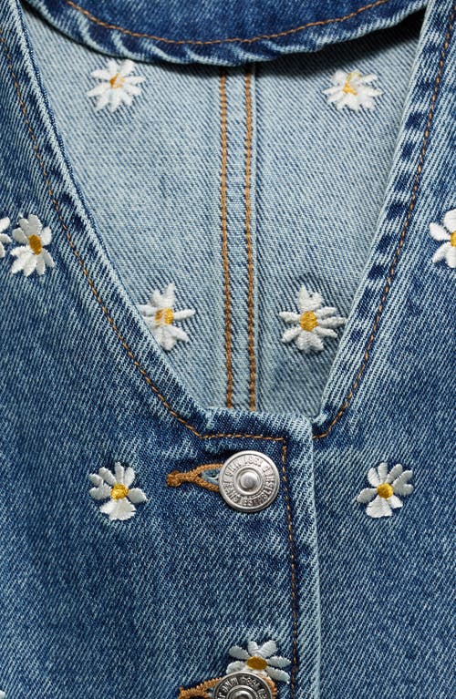 Mango Massy Daisy Embroidered Denim Crop Vest In Medium Blue