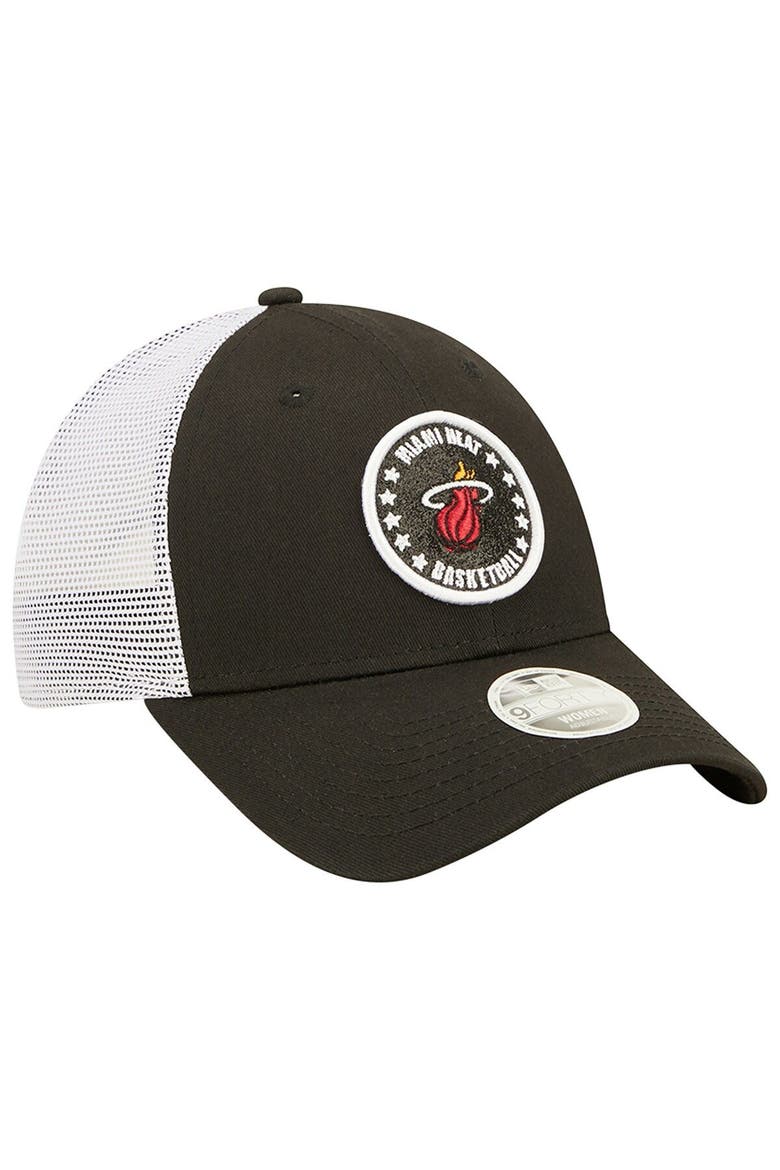 Women's New Era Black/White Miami Heat Glitter Patch 9FORTY Snapback Hat, Alternate, color, Black
