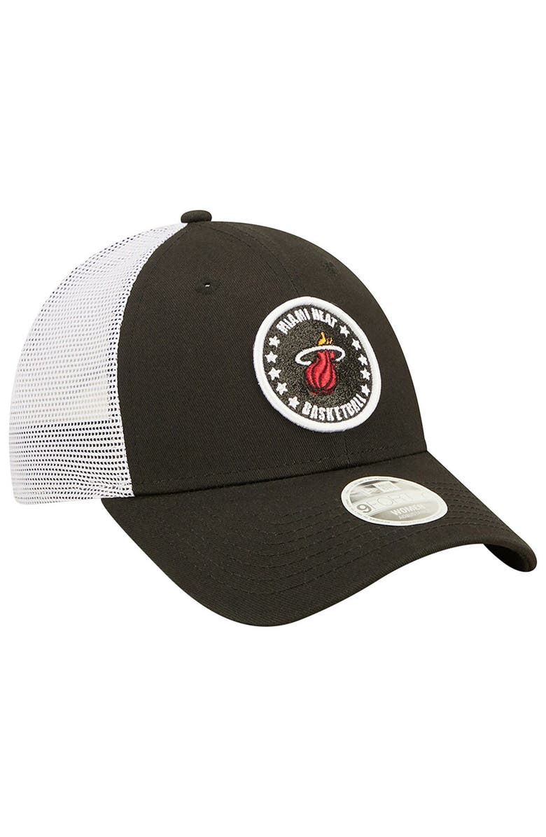New Era Women's New Era Black/White Miami Heat Glitter Patch 9FORTY Snapback Hat, Alternate, color, 