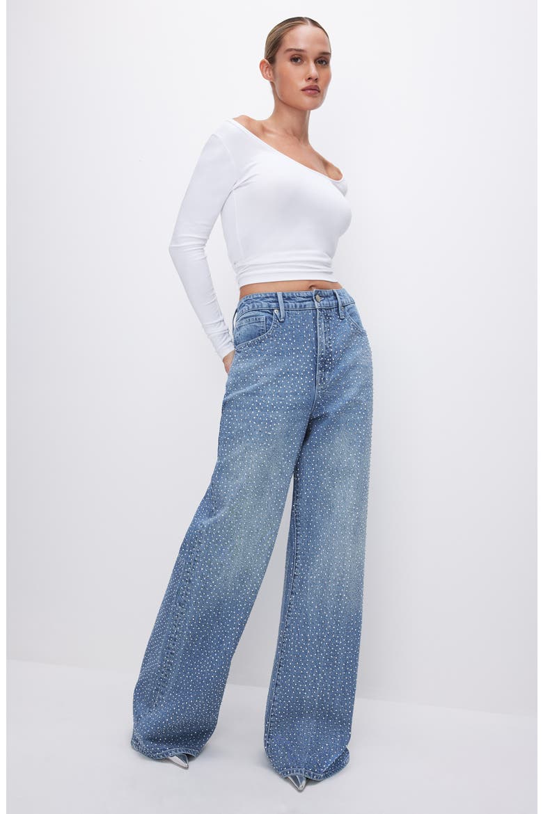 Good Ease Crystal Embellished Wide Leg Jeans, Alternate, color, INDIGO592