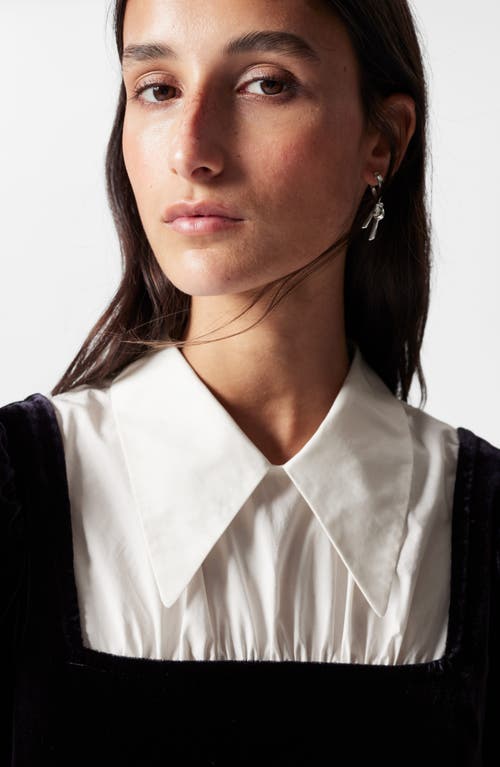 & Other Stories Collar Velvet Minidress In Black Dark
