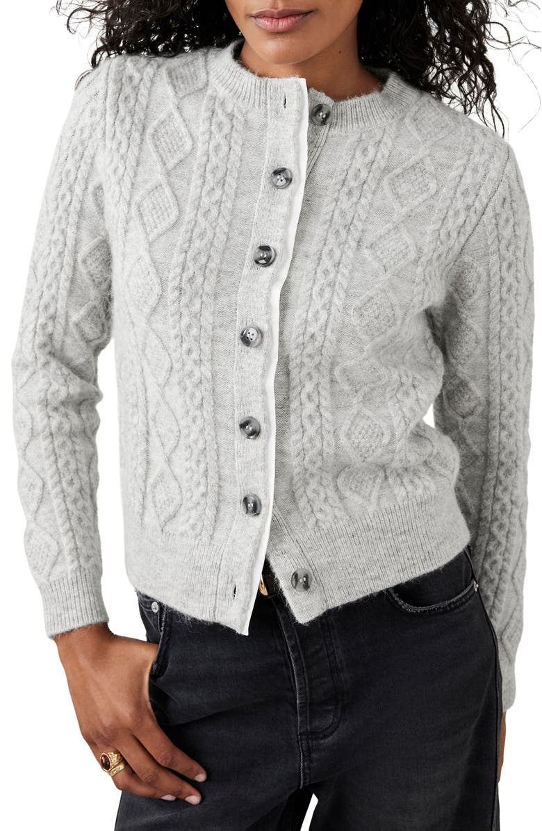 MINT VELVET Cable Knit Wool Blend Cardigan, Main, color, Grey