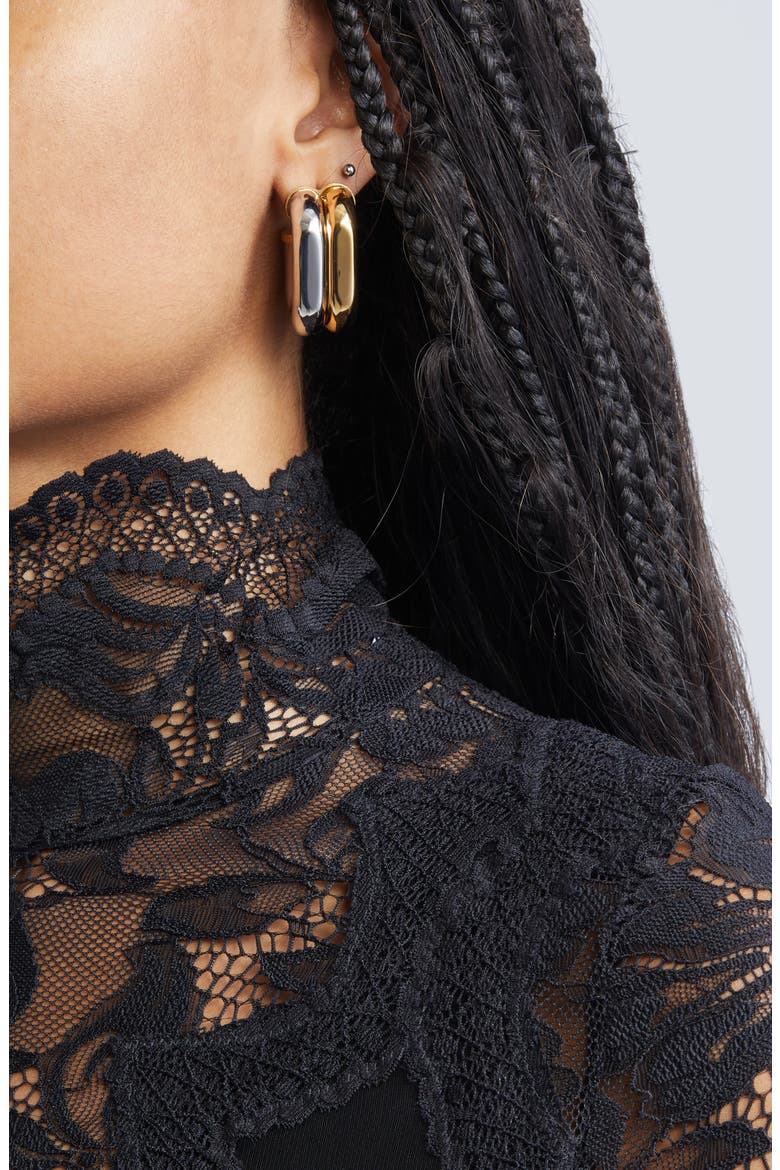 XL Link Two-Tone Hoop Earrings, Alternate, color, GOLD / SILVER