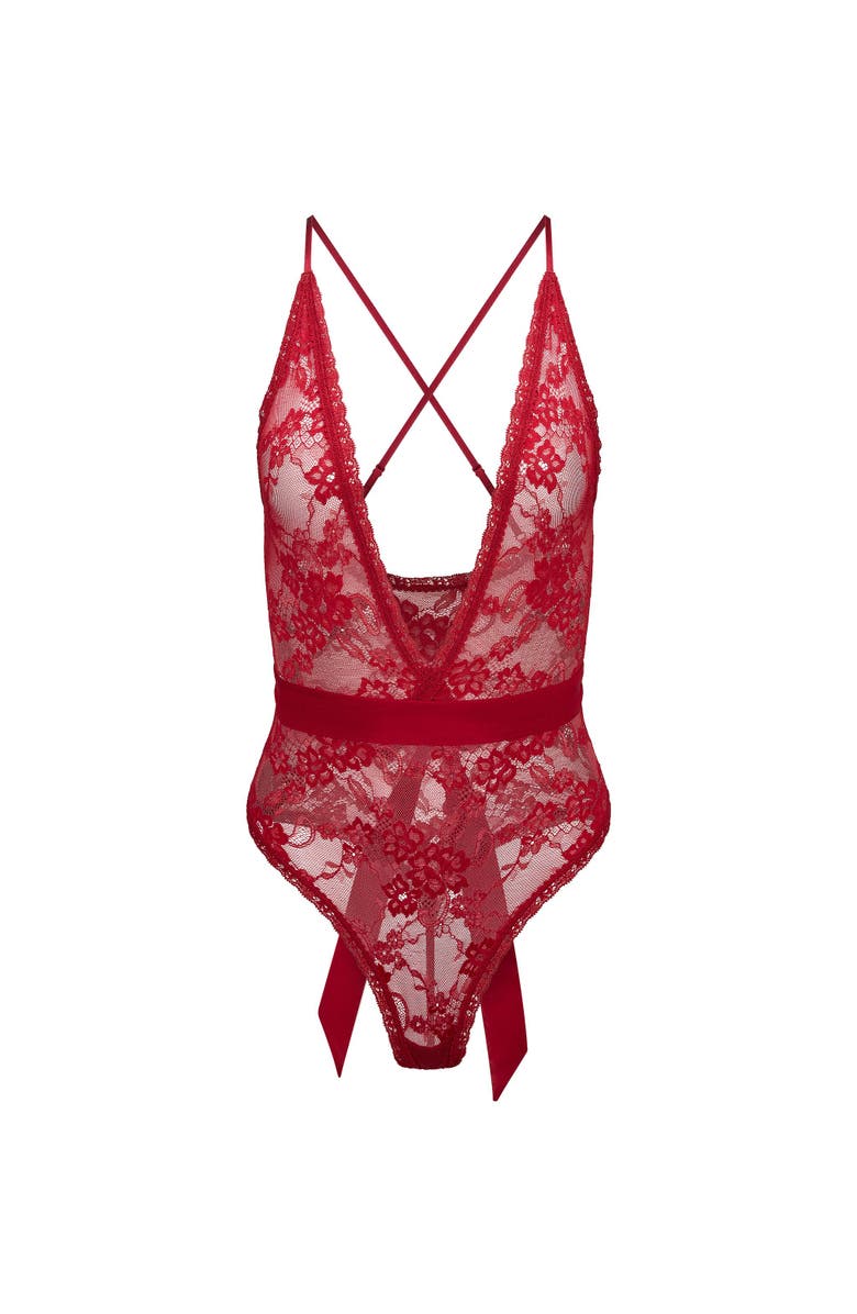 Adore Me Morgaine Bodysuit Lingerie, Alternate, color, Dark Red