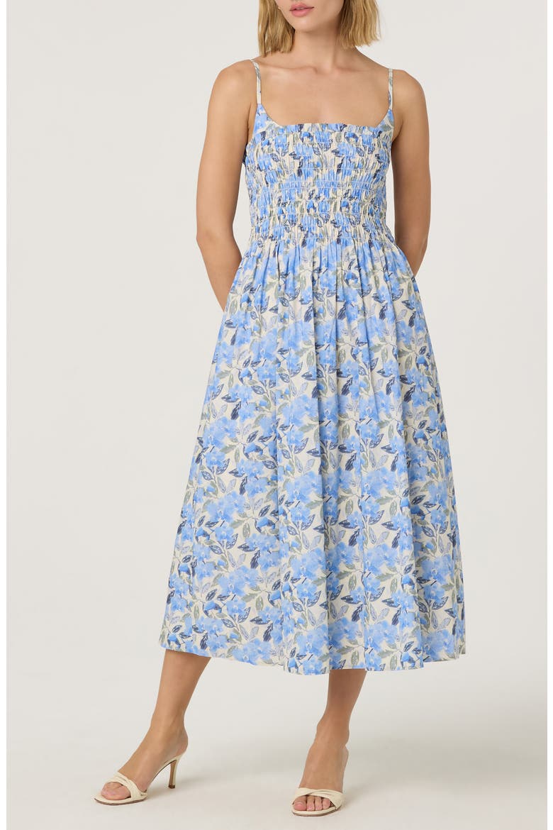 Floral Print A-Line Dress, Main, color, BLUE CREAM FLORAL
