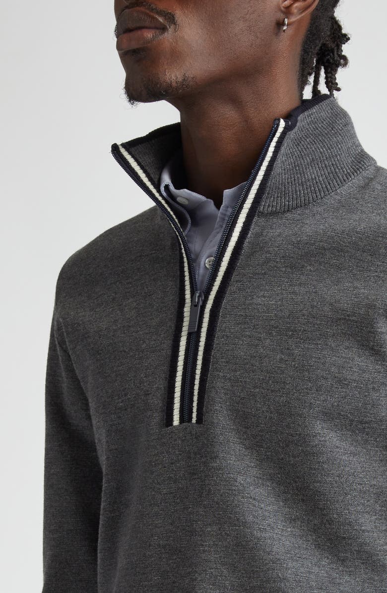 Thom Browne Milano Stitch Virgin Wool Half Zip Sweater, Alternate, color, 